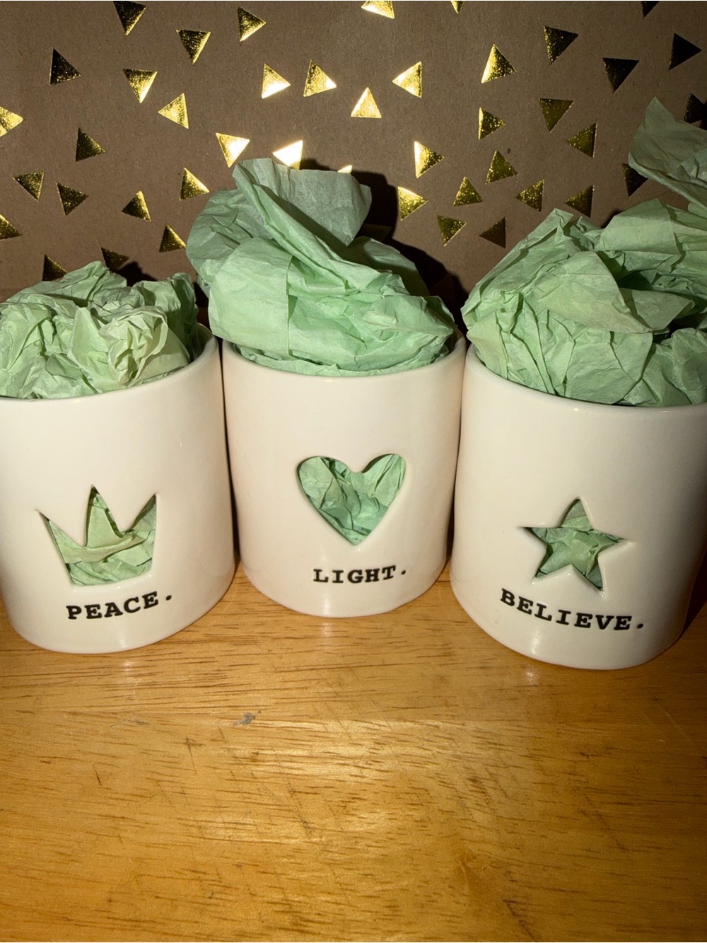 Peace Light Believe Ceramic Votive Trio Rae Dunn